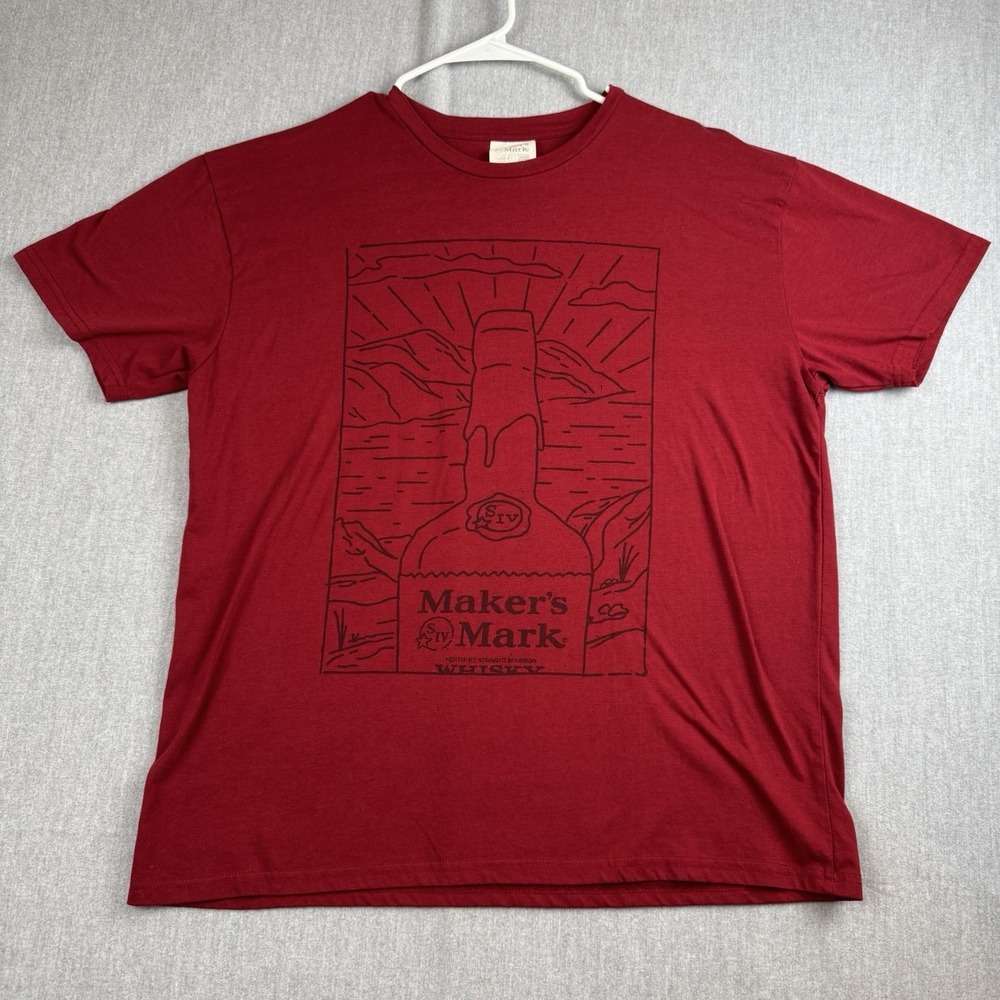 Makers Mark T Shirt Men's Red Short Sleeve Whiskey Bottle Art Tee XL